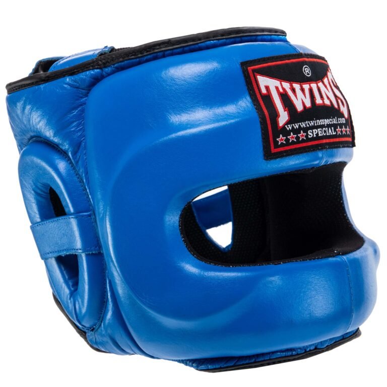 Шолом боксерський з бампером шкіряний TWINS STEEL FRAME BO-0573 Синій