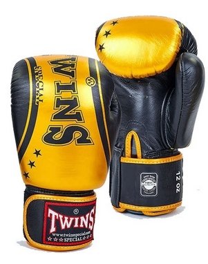 Рукавички боксерські шкіряні TWINS FBGVL3-TW4 16oz Чорний-золотий (Оригінал)